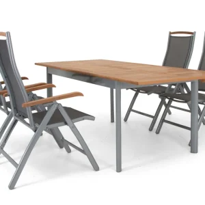Nyhet Nice matgrupp - Silver/silver i teak 4 stolar & bord 152-210 cm från Selected Home- Bra Möbler