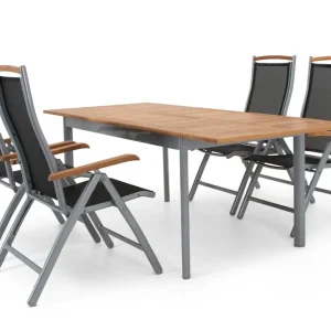Nice matgrupp - Silver/svart i teak 4 stolar & bord 152-210 cm från Selected Home- Bra Möbler Nyhet