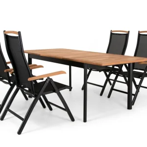 Nice matgrupp - Svart/svart i teak 4 stolar & bord 152-210 cm från Selected Home- Bra Möbler Erbjudandepris