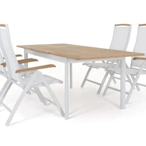 Nice matgrupp - Vit/vit i teak 4 stolar & bord 152-210 cm från Selected Home- Bra Möbler Utförsäljning