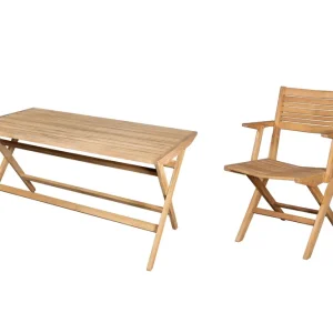 Fynd Flip matgrupp - 4karmstolar & bord 140 x 80 cm Teak och svart från Cane-line- Bra Möbler