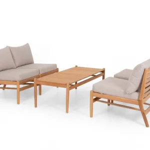 Sänkt pris Hampton soffgrupp - Teak med beige dyna 2-sitssoffa & 2 fåtöljer från Sunzo- Bra Möbler