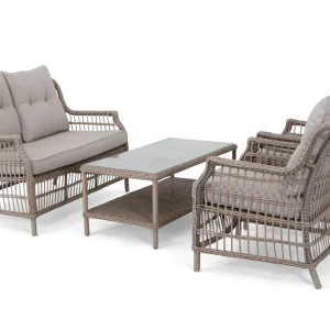 New England soffgrupp - Natur med beige dyna 2-sitssoffa, 2 fåtöljer & bord från Sunzo- Bra Möbler Rabatter