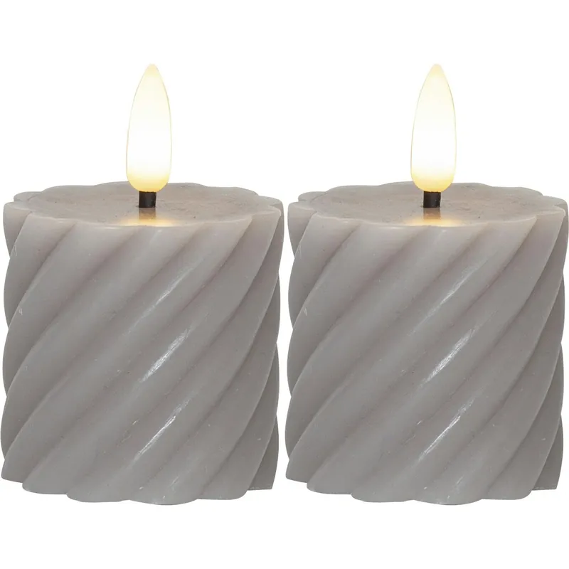 Populär Flamme Swirl LED Blockljus 7,5 cm 2-pack, Grå
