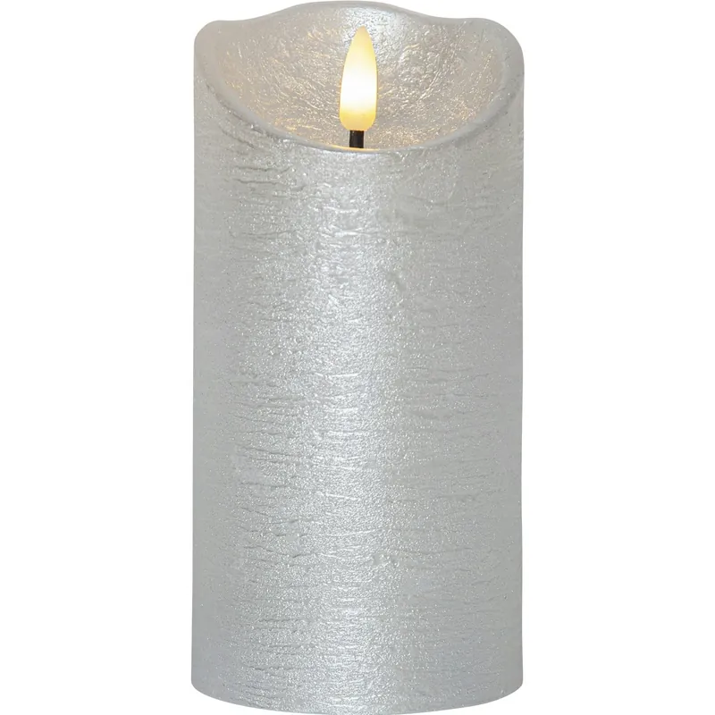 Flamme Rustic LED Blockljus Silver, 15 cm risnedsättning
