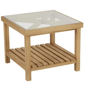 Varm soffbord - Teak m. glas 55 x 55 cm från Brafab- Bra Möbler Utförsäljning