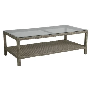Funkia soffbord - Beige med glas 140 x 70 cm från Brafab- Bra Möbler Extra rabatt