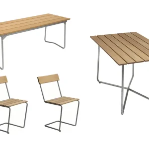 B25 matgrupp - Oljad ek/galvat 2 stolar, bänk 110 cm & bord120x70 cm från Grythyttan Stålmöbler- Bra Möbler Handla nu