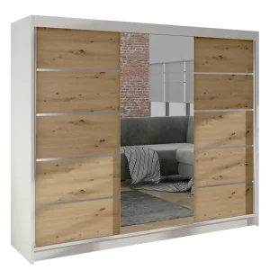Kundfavorit Cyria Garderob med rymlig Förvaring och Skjutdörrar med Spegel 200x215 cm Brun/Vit - Förvaring