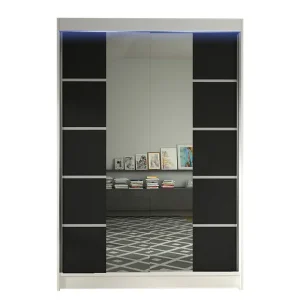 Premium Liverpool Garderob med Spegel 120x200 cm Svart/Vit - Förvaring