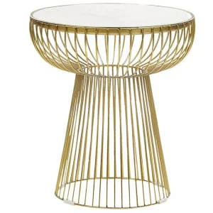 Cael Sidobord 42 cm Vit/Guld - Möbler Kampanj