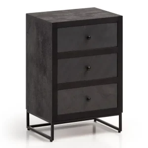 Wohnling Sängbord Wohnling gjord av massivt trä för boxspringbädd med 3 lådor, skifferlook, i lantlig stil Svart Svart - Möbler Lägg i varukorgen