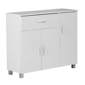 Wohnling Sideboard Wohnling folierad spånskiva 90x75 cm, 3 dörrar 1 låda, modern stil Vit Vit - Möbler Begränsat erbjudande
