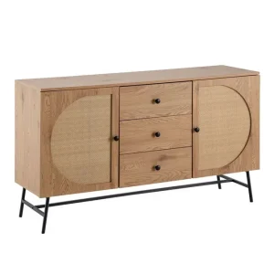 Wohnling Sideboard Wohnling Folierad spånskiva ekoptik halvcirkel rottingväv look 2 dörrar 3 lådor modern - Möbler Bästa pris