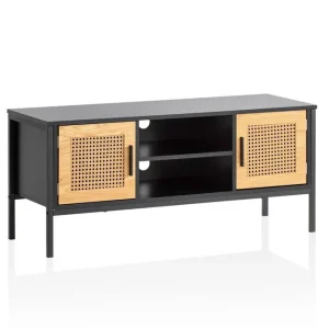 Wohnling Lowboard Wohnling spånskiva folierad med 2 skjutdörrar, wienflät, modern stil Svart, Ek Svart, Ek - Möbler Köp online
