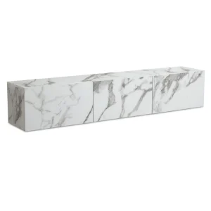 Wohnling Lowboard Wohnling Folierad upphängning med luckdörr, modern Marmor, Vit, 160 cm Marmor, Vit, 160 cm - Möbler Rabatt