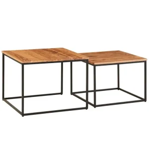 Wohnling Satsbord Wohnling Set med 2 i massivt trä fyrkantiga metallben modern - Möbler Endast denna vecka