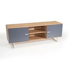 Reapris Wohnling Lowboard Wohnling modernt spånskiva, 2 dörrar, förvaringsbrickor, metallben, modern stil Ek, Grå Ek, Grå - Möbler