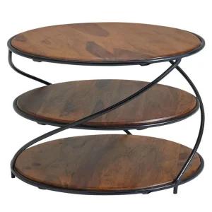 Wohnling Soffbord Wohnling Massivt trä rund 58 cm med 2 brickor cirkel metallram - Möbler Erbjudandepris