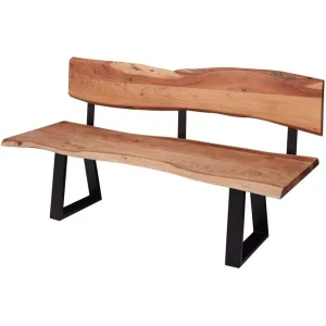I lager Wohnling Matbänk Wohnling Köksbänk i massivt trä med trädets kant med metallben, lantlig stil Med ryggstöd, 180 cm Med ryggstöd, 180 cm - Möbler