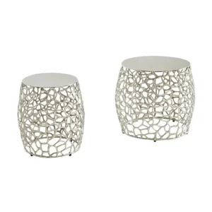 Begränsat erbjudande Wohnling Satsbord Wohnling Set om 2 aluminiumgjutna, runda, handgjorda, modern loftstil Silver Silver - Möbler