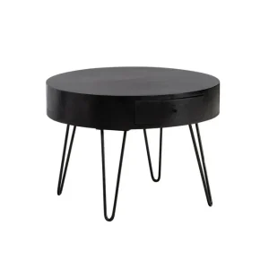Wohnling Soffbord Wohnling massivt trä 60 cm rund med låda, lantlig stil Svart Svart - Möbler I lager