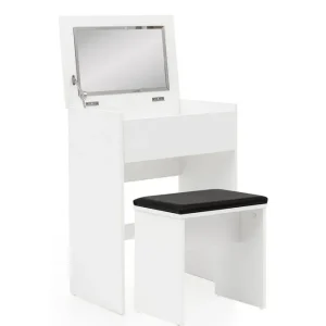 Endast denna vecka Wohnling Sminkbord Wohnling Förvaringsutrymme för Osmetic White med spegelpall klassiskt modern - Möbler