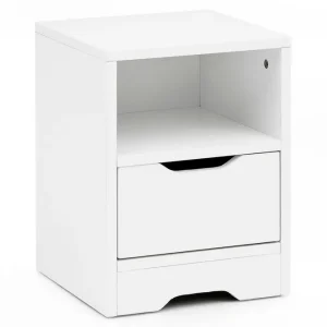 Handla nu Wohnling Sängbord Wohnling Vit med 1 låda Enkel modern design och hylla - Möbler