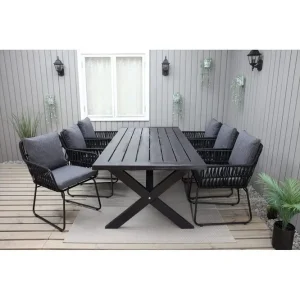 Utomhusmöbelgrupp 220 cm Bord & 6 Levanto grå stolar Svart Svart - Utemöbler & utemiljö Lägg i varukorgen