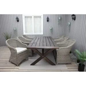 Beställ nu Utomhusmöbelgrupp 220 cm bord & 6 Belize naturell stolar Brun Brun - Utemöbler & utemiljö