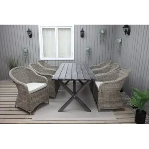 Utomhusmöbelgrupp 190 cm Bord & 6 Belize naturell stolar Grå Grå - Utemöbler & utemiljö Nyhet