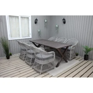 Snabb leverans Utomhusmöbelgrupp 190 cm Bord & 6 Merida grå stolar Brun Brun - Utemöbler & utemiljö