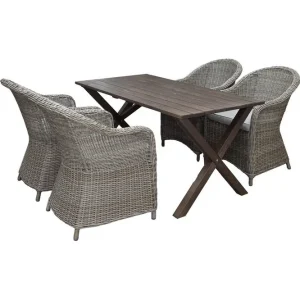 Rabatt Utomhusmöbelgrupp 150 cm Bord & 4 Belize naturell stolar Brun Brun - Utemöbler & utemiljö