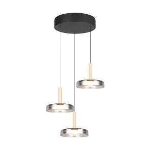 Trio Lighting Pendel TRIO Celeste 3-del, Mattsvart/kromad/trä 3-del, Mattsvart/kromad/trä - Belysning Endast denna vecka
