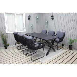 Kundfavorit Utomhusmöbelgrupp 190 cm Bord & 6 Levanto grå stolar Svart Svart - Utemöbler & utemiljö