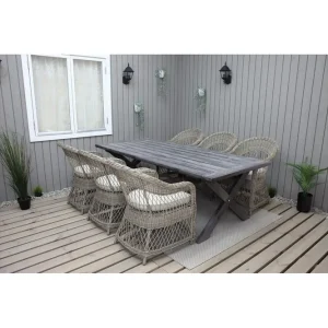 Utomhusmöbelgrupp 220 cm bord & 6 Merida naturell stolar Grå Grå - Utemöbler & utemiljö Lägg i varukorgen