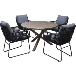 Utomhusmöbelgrupp Ø 112 cm bord & 4 Levanto grå stolar Brun Brun - Utemöbler & utemiljö Säker betalning