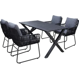 Utomhusmöbelgrupp 150 cm Bord & 4 Levanto grå stolar Svart Svart - Utemöbler & utemiljö Rea