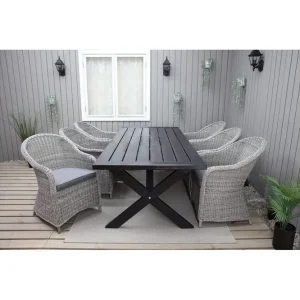 Utomhusmöbelgrupp 220 cm bord & 6 Belize grå stolar Svart Svart - Utemöbler & utemiljö Rabatter