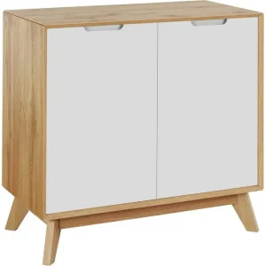 Säker betalning Loft24 Skänk Ezra 80x40x75 cm, Wotan-ek/Vit 80x40x75 cm, Wotan-ek/Vit - Förvaring