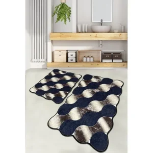 Snabb leverans Badrumsmattset (2 delar) Sufia Mörkblå / Rany / Beige Mörkblå / Rany / Beige - Textil & mattor