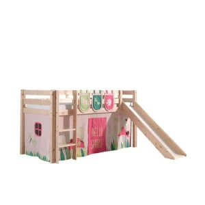 Halvhöjdssäng med gardin Pino Spring Naturlig, Naturlig, Med rutschkana, Utan tunnel, 3 Naturlig, Naturlig, Med rutschkana, Utan tunnel, 3 - Möbler Fynd