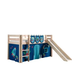 Beställ nu Halvhöjdssäng med gardin Pino Astro Naturlig, Naturlig, Med rutschkana, Utan tunnel, 3 Naturlig, Naturlig, Med rutschkana, Utan tunnel, 3 - Möbler
