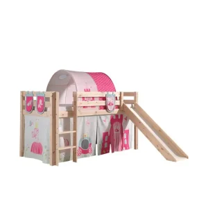 Expressleverans Halvhöjdssäng med gardin Pino Princess Naturlig, Naturlig, Med rutschkana, Prinsessa, 3 Naturlig, Naturlig, Med rutschkana, Prinsessa, 3 - Möbler