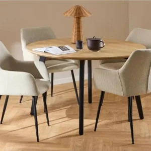 I lager Motona Matgrupp Rund 120 cm + 4 st Nielsby Matstolar Svart/Beige - Möbler