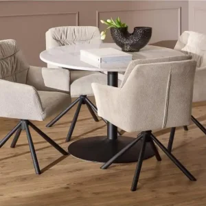 Bästa pris Stabby Matgrupp Rund 110 cm + 4 st Matstolar Svart/Vit/Beige - Möbler