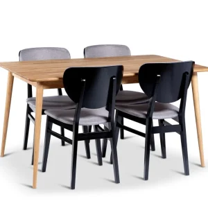 Stenexpo Alborg Matgrupp 140 cm med 4 Borgholm Stolar i massivt trä Natur/Svart/Brun - Möbler Begränsad tid