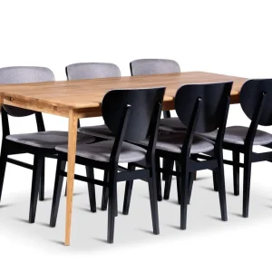 Billigare Stenexpo Alborg Matgrupp 180 cm med 6 Borgholm Stolar i massivt trä Brun/Svart/Natur - Möbler