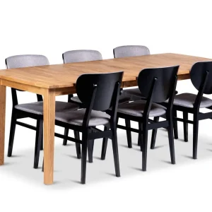 Stenexpo Visby Förlängningsbar Matgrupp 160-210 cm Ovalt med 6 Borgholm Stolar i massivt trä Natur/Svart - Möbler Rea