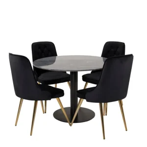 Snabb frakt Estelle Matgrupp 106 cm Rund med 4 Velvet Deluxe stolar - Möbler